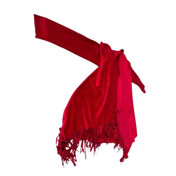 INC International Concepts Open Front Fringe Jacket Red Faux Suede Asymm… - Picture 4 of 9